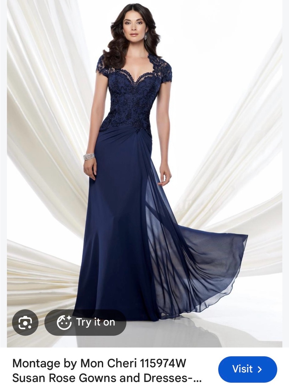 Montage by Mon Cheri 115974 Floral Lace Maxi Dress in Blue